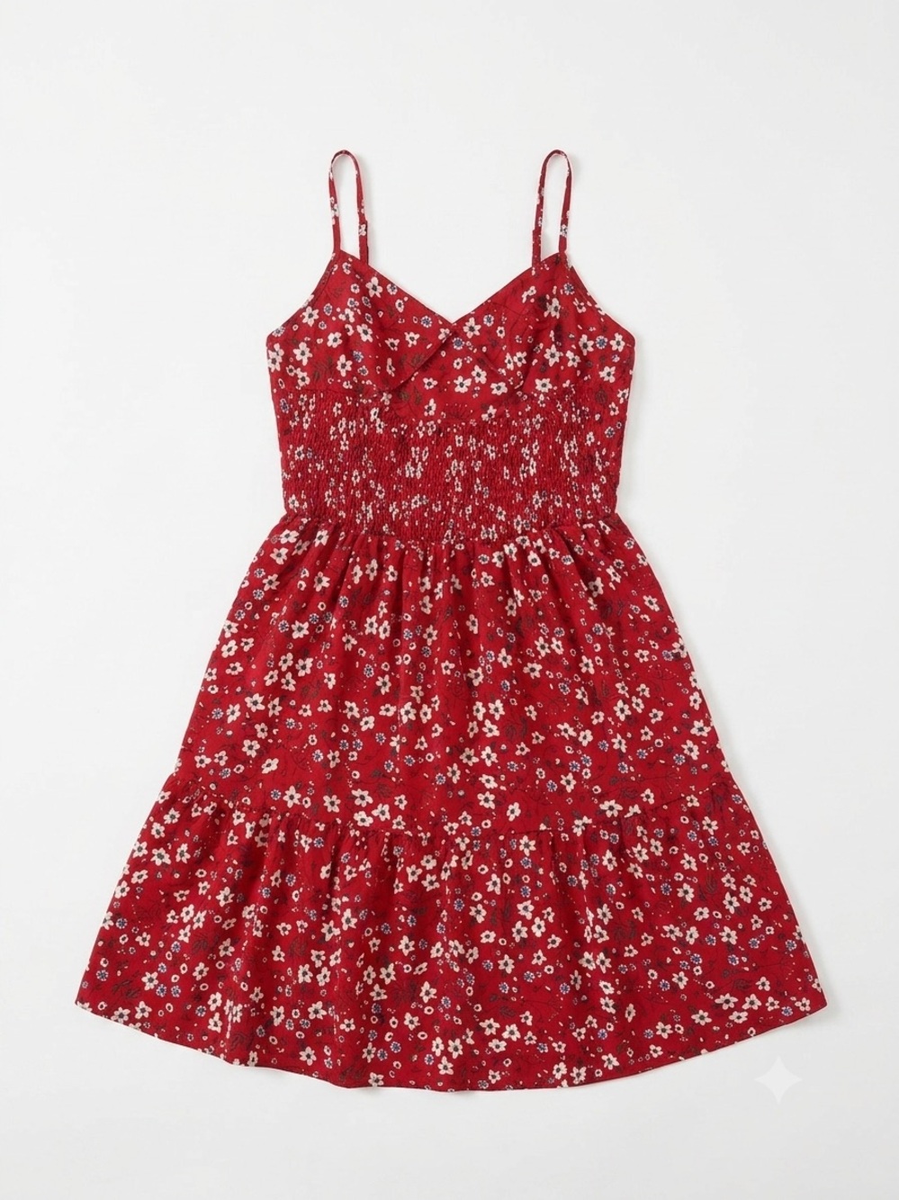 Temu Red Floral Midi Sundress with Adjustable Straps - Picture 2 of 4